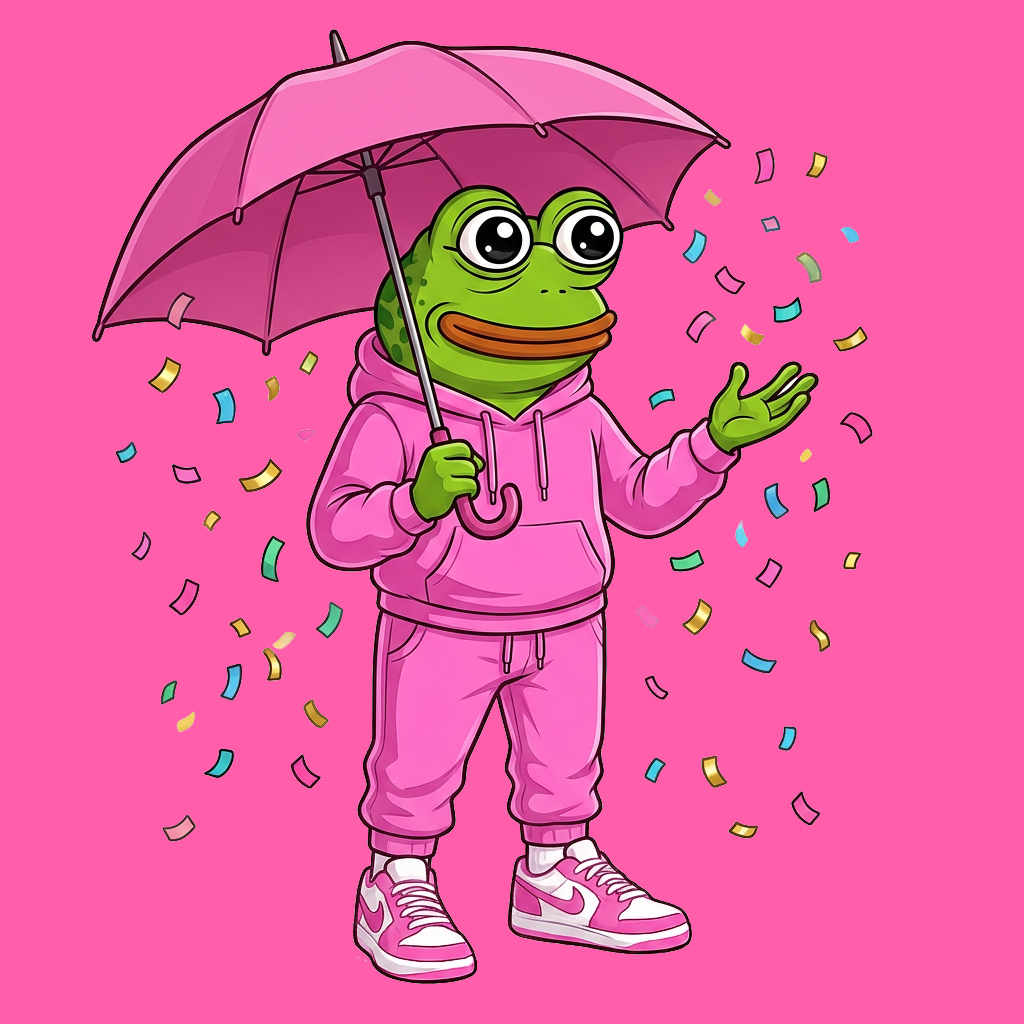UNIFROG holding an umbrella in confetti