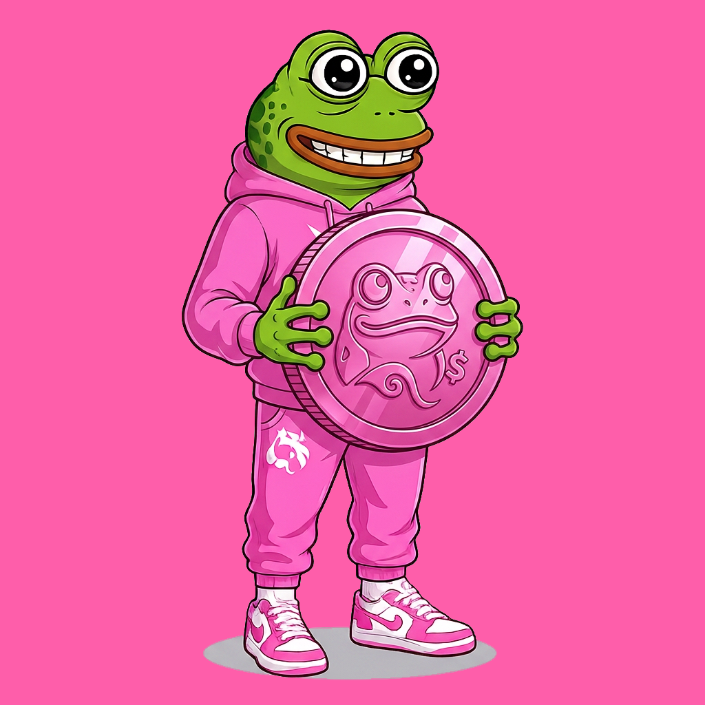 UNIFROG holding a giant pink coin