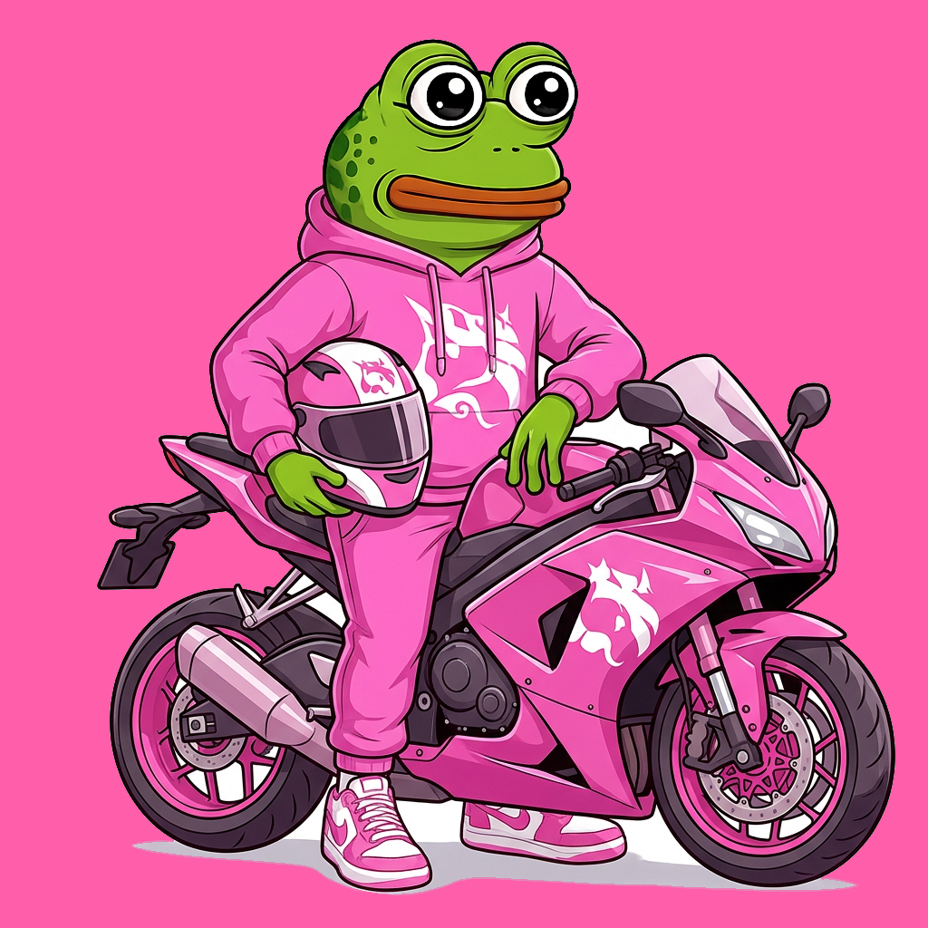 UNIFROG sitting on a pink motorbike